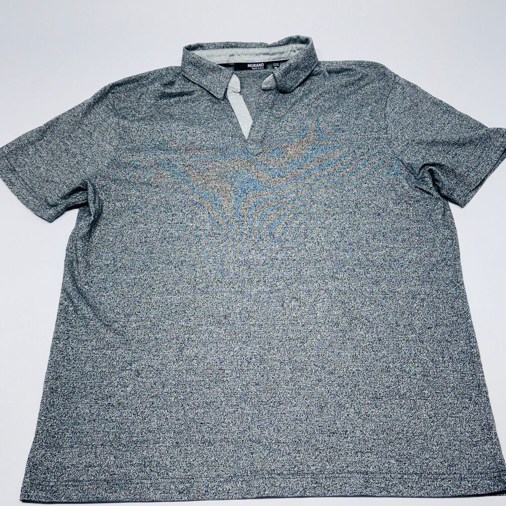 Murano Liquid Luxury Mens Slim Fit Gray V-neck Johnny Collar Shirt XL Business